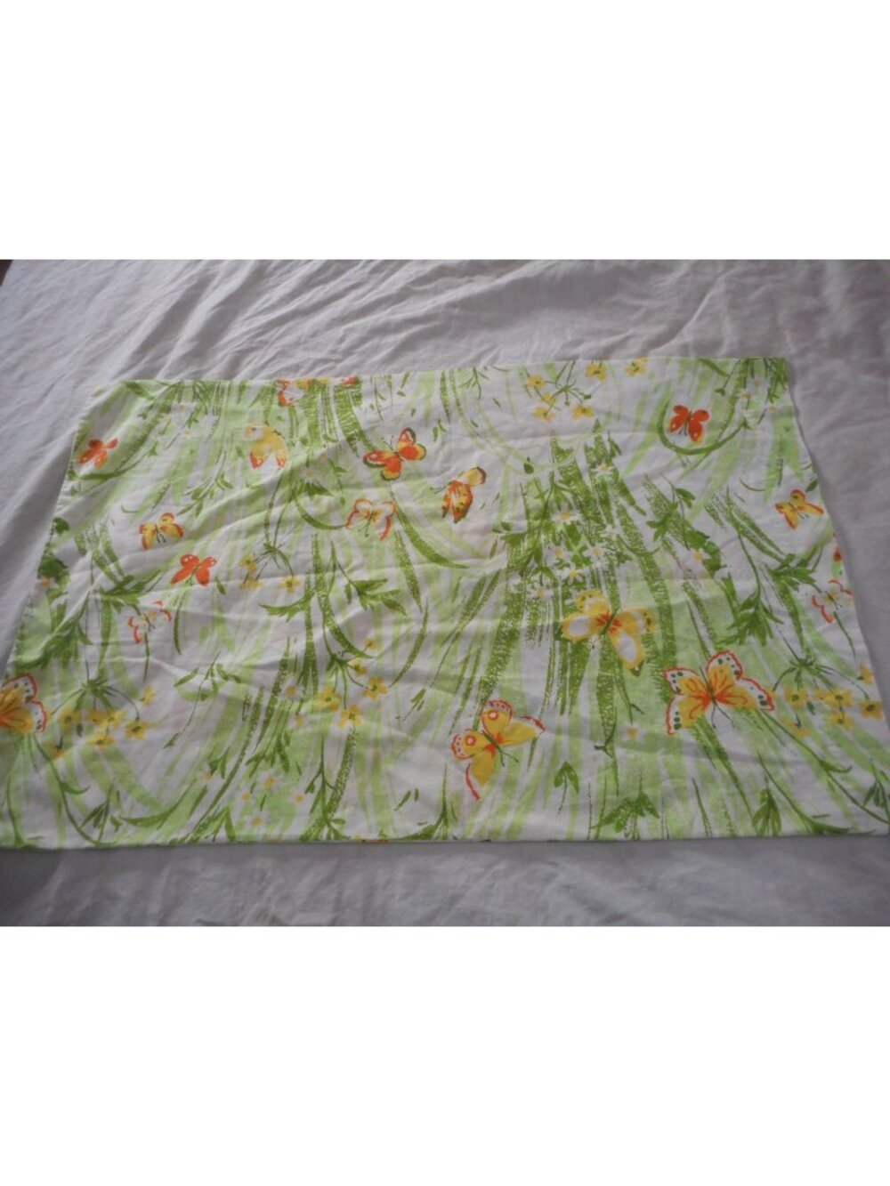 Vintage floral butterfly green orange 50/50 cotton poly Standard Pillowcase